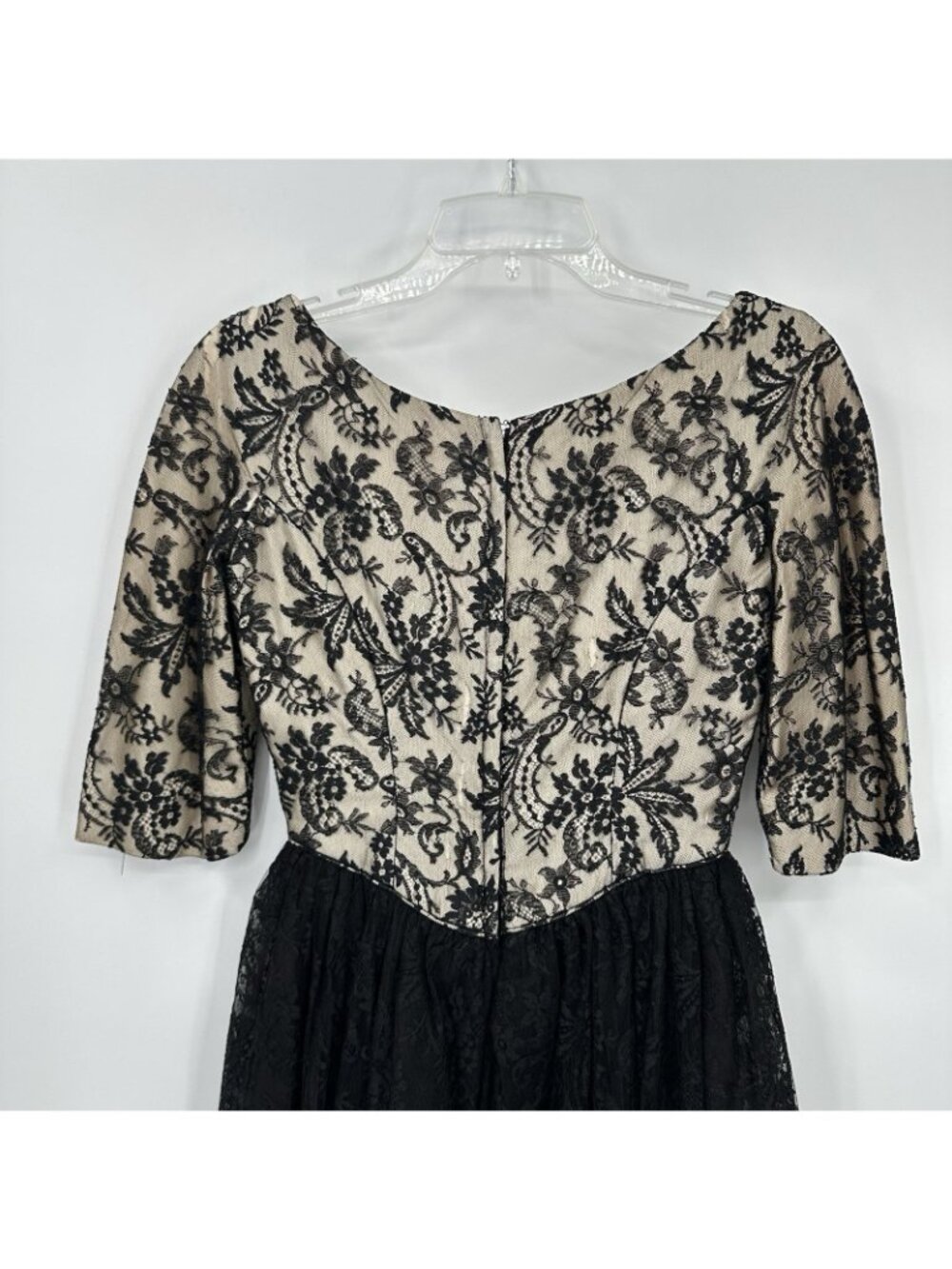VINTAGE 50S COCKTAIL DRESS XS black lace fit flare party special occasion retro - Picture 12 of 14